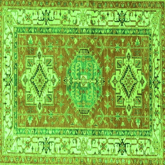 Ahgly Company Indoor Square Geometric Green Traditional Area Rugs, 8' Square