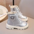thumbnail image 7 of Girls Bow Embellished Fall Winter Zipper Short Boots, Soft Flat Sole Leather Material Easy On Off Daily Casual School Ankle Boots Silver 2 Big Kids, 7 of 7