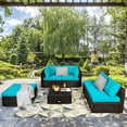 thumbnail image 2 of 6PCS Outdoor Patio Rattan Furniture Set Cushioned Sectional Sofa Turquoise, 2 of 10