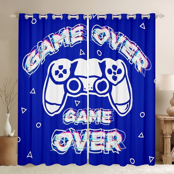 Homewish Video Game Controller Blackout Curtains Set of 2 (52x84 Each), Blue Cartoon Gamepad Window Curtains, Teens Kids Girls Boys Curtains and Drapes, Curtains and Drapes Bedroom Decor