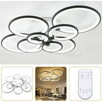 8-Light Dimmable LED Ceiling Light, Modern Geometric 8 Rings Circled Chandelier Lighting Fixture, Black Indoor Ceiling Lamp with Remote Control, Art Deco for Living Room Bedroom Kitchen