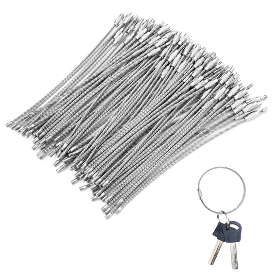 100 Pack Silver Stainless Steel Wire Keychain Cable, 2 mm x 5.9" Large Key Ring Holder with Twist Barrel, Heavy Duty Luggage Tag Loops for Car Bag Dog Charm Collar