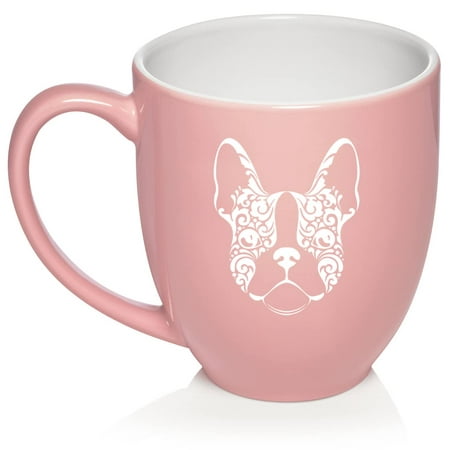 

French Bulldog Floral Ceramic Coffee Mug Tea Cup Gift for Her Women Daughter Mom Wife Girlfriend Family Sister Grandma Best Friend Housewarming Birthday Cute Frenchie (16oz Light Pink)