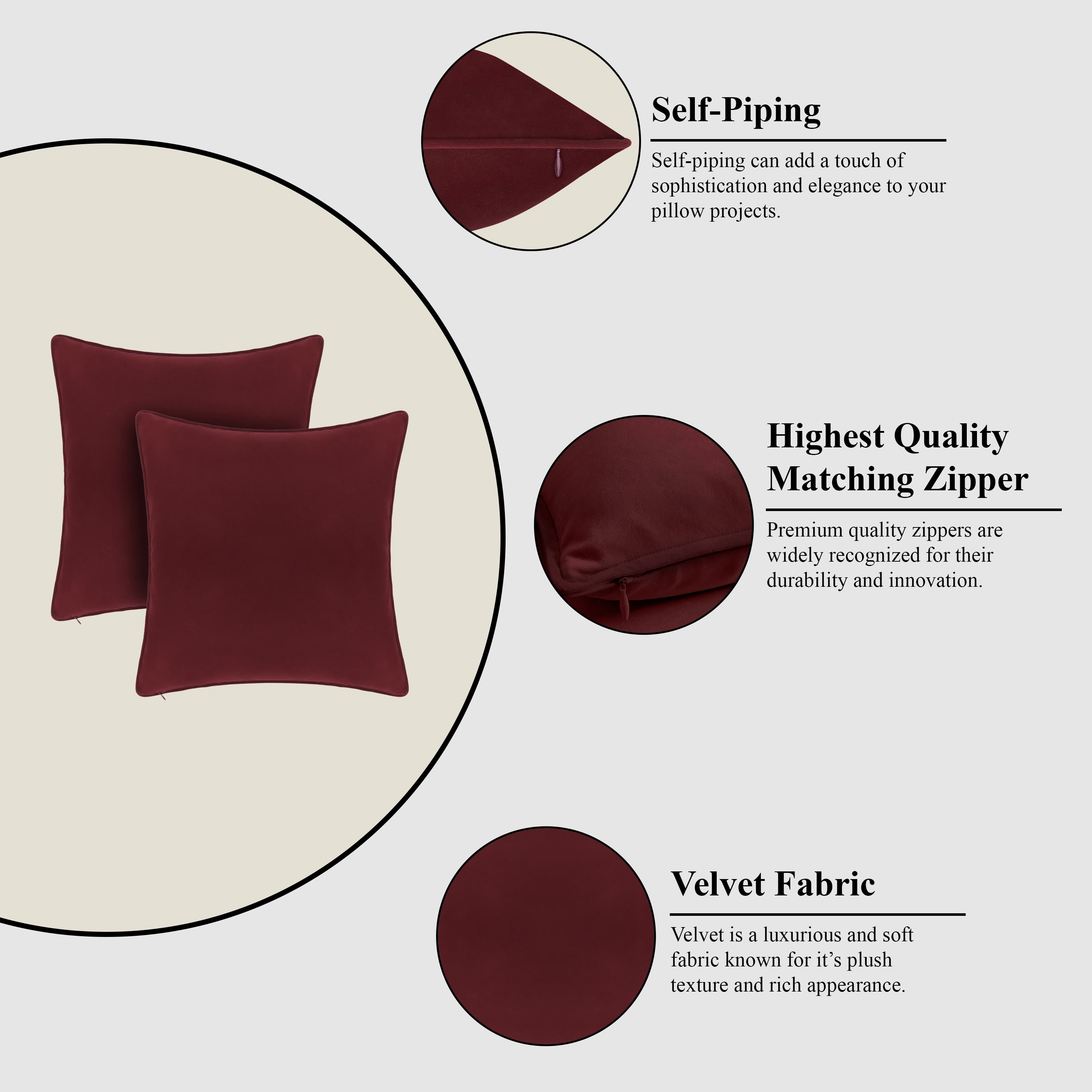 A1HC Set of 2 Luxurious Soft Velvet Throw Pillow Covers Only, 20"x20", Red, Decorative Cushion Covers with Hidden YKK Zipper for Sofa or Bed