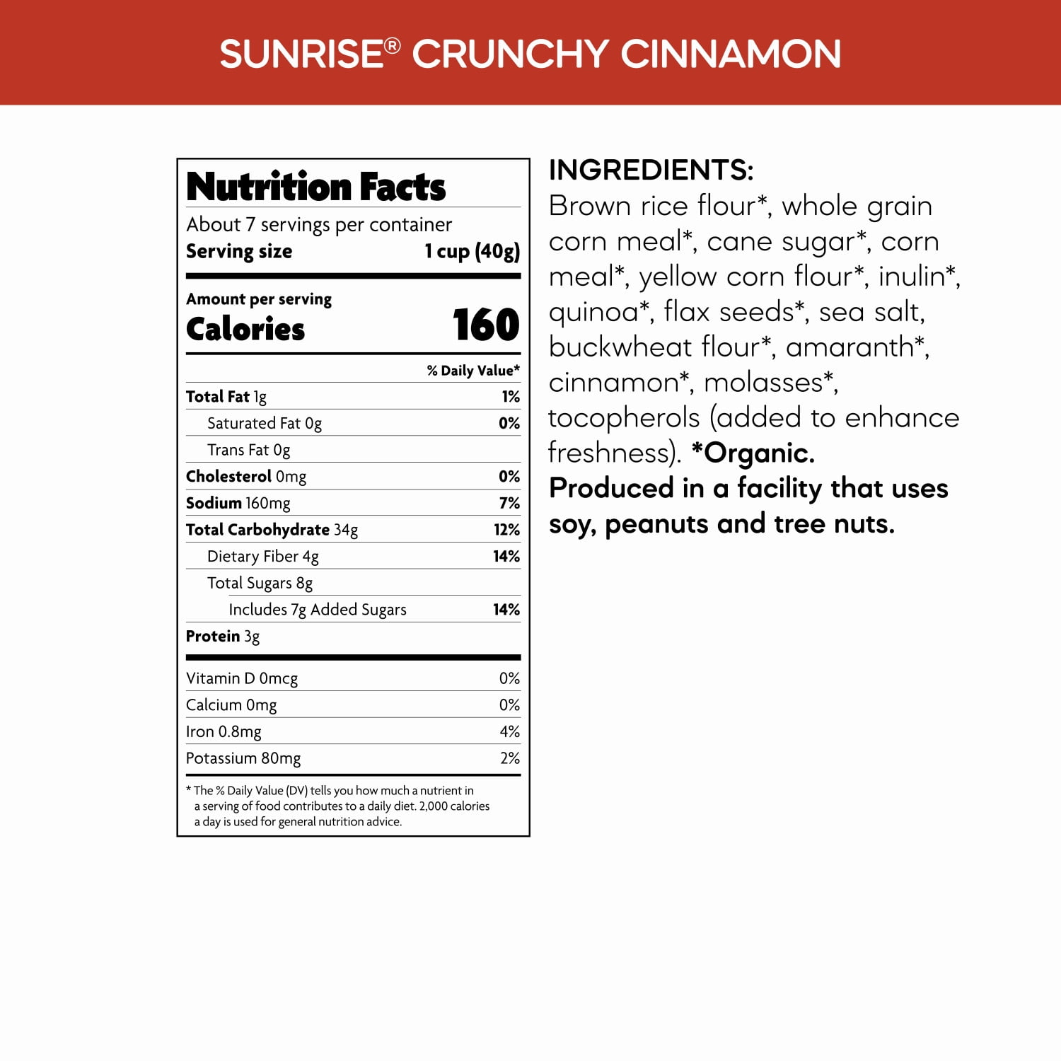 Nature's Path Organic Sunrise Crunchy Cinnamon Breakfast Cereal, 10.6oz Box (pack of 12)