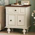 thumbnail image 2 of 20.47 Inch Vintage Nightstand with Two Drawers and Solid Wood Roman Column Legs, MDF Bedside Table for Bedroom or Living Room in Antique White, 2 of 9