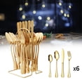 thumbnail image 1 of Juego de cubiertos Perfecl de acero inoxidable 24 piezas con Estante de almacenamiento color oro, 1 of 7