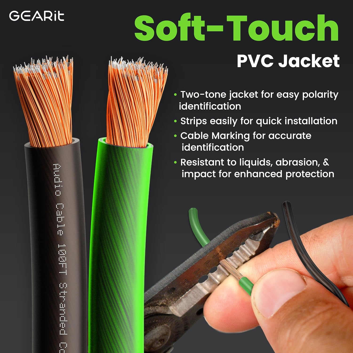 GEARit Pro Series 14AWG Speaker Wire, 14 Gauge Speaker Wire Cable (100 Feet / 30 Meters) Great Use for Home Theater Speakers and Car Speakers, Transparent Black/Green