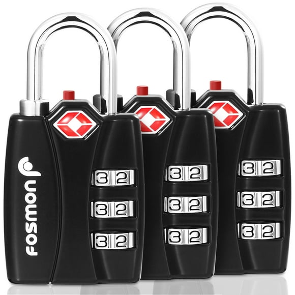 Fosmon [3 PACK] Luggage Lock, TSA Accepted 3 Digit Combination Resettable Padlocks for Travel Suitcase - Black