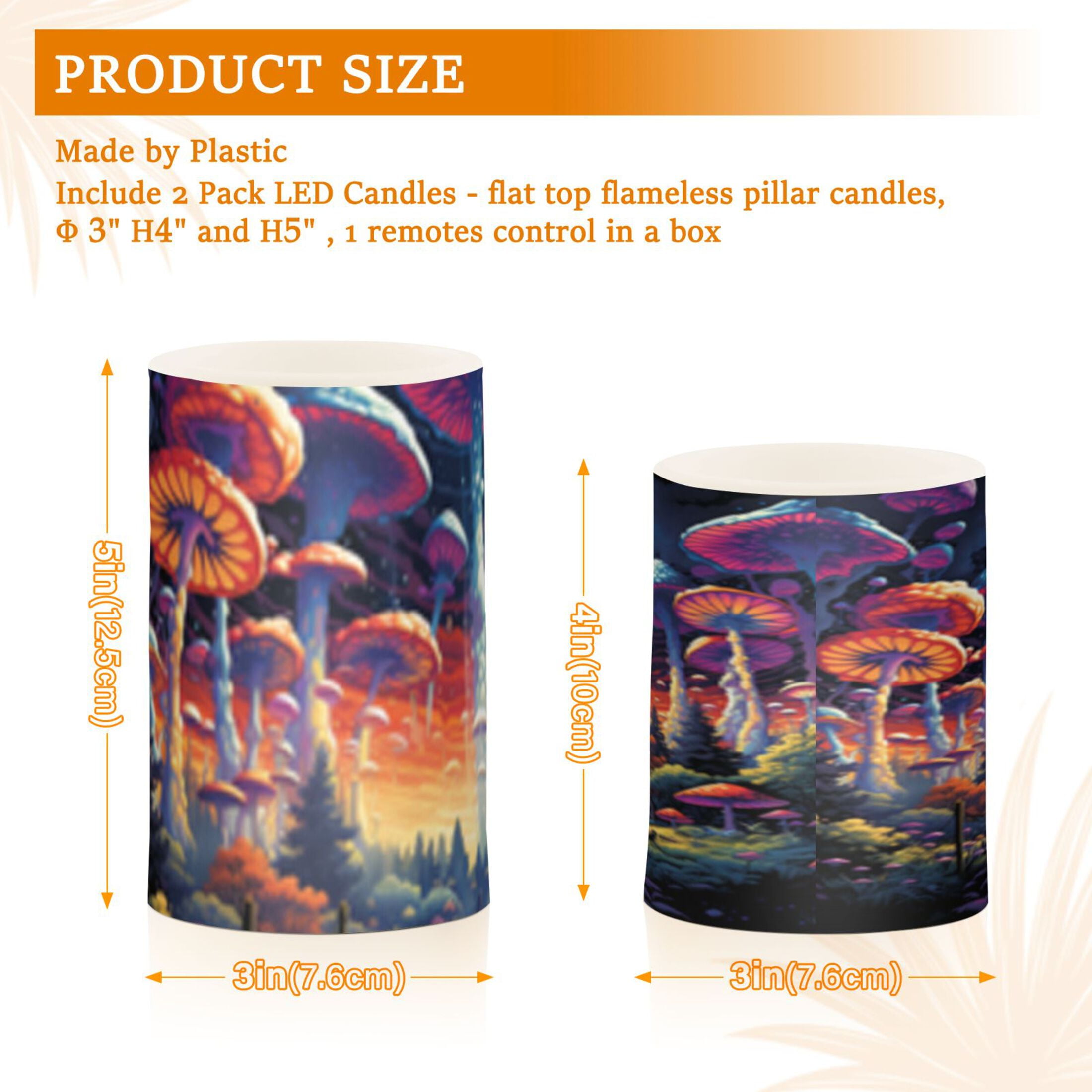 Magic Mushrooms Flickering Flameless Candles Battery Operated with Remote Timer LED Pillar Candles Set of 2