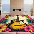 thumbnail image 2 of Design&I 8'x10' Washable Area Rug Sleek Flatweave Pet Friendly Hawaii Guitar Tiki Pineapple Hibiscus Motifs Luau Party Surf for King Size Bedroom, Under Bed, 2 of 7