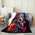 thumbnail image 2 of Sugar Skull Daisy Throw Blanket Baby 30x40 Colorful Retro Hippie Daisy Bed Blanket for Kids Teens Adults Outerspace Starry Galaxy Halloween Flannel Blanket for Office Bedroom, 2 of 6