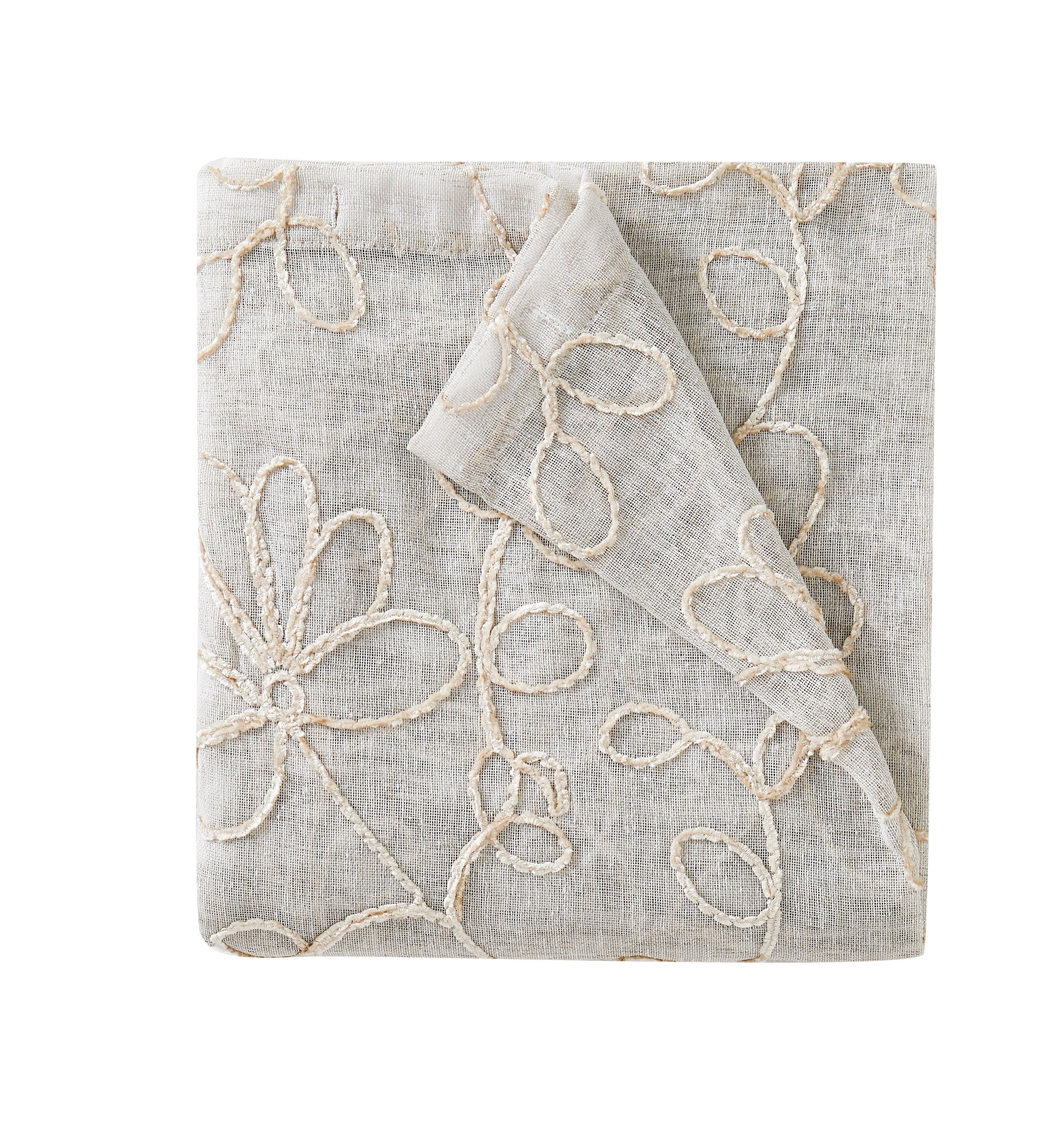 Dainty Home Rita 3D Floral Chenille Embroidered Solid Sheer Linen Look 76" x 84" Window Curtain Panel Pair in Linen