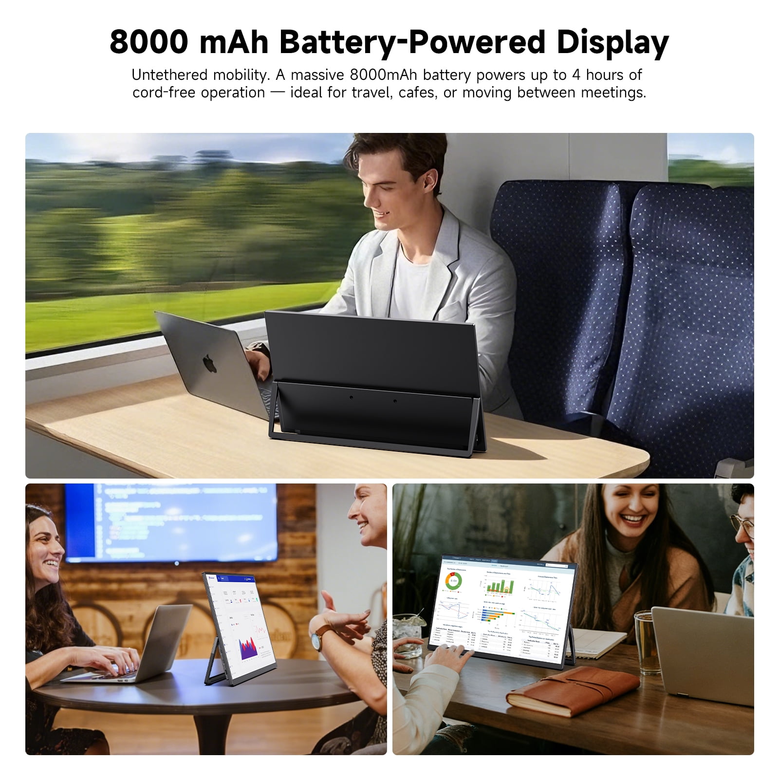 Wireless Portable Monitor W/ 8000mAh Battery, 15.6" 1080P IPS Laptop Screen, Second Computer Gaming Display with Speakers, Travel Monitor for Windows/Mac/Android/iOS/Gaming Console