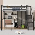 thumbnail image 3 of Euroco Metal Full Size Loft Bed with Desk and Shelves, Storage Wardrobe and Cabinets for Kids Teens, Black, 3 of 13