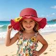 thumbnail image 2 of Avolia Children Sun Hat Straw Plaited Floral Motif Outdoor Play Beach Cap with Wide Brim Red One Size, 2 of 4