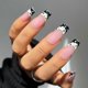 thumbnail image 1 of UBIUO Pink French Tip Press on Nails Long Square Shape Glossy Nude Glue Nails Black White Wave Point Pattern Full Cover Cute Fake Nails Designs Acryli, 1 of 4