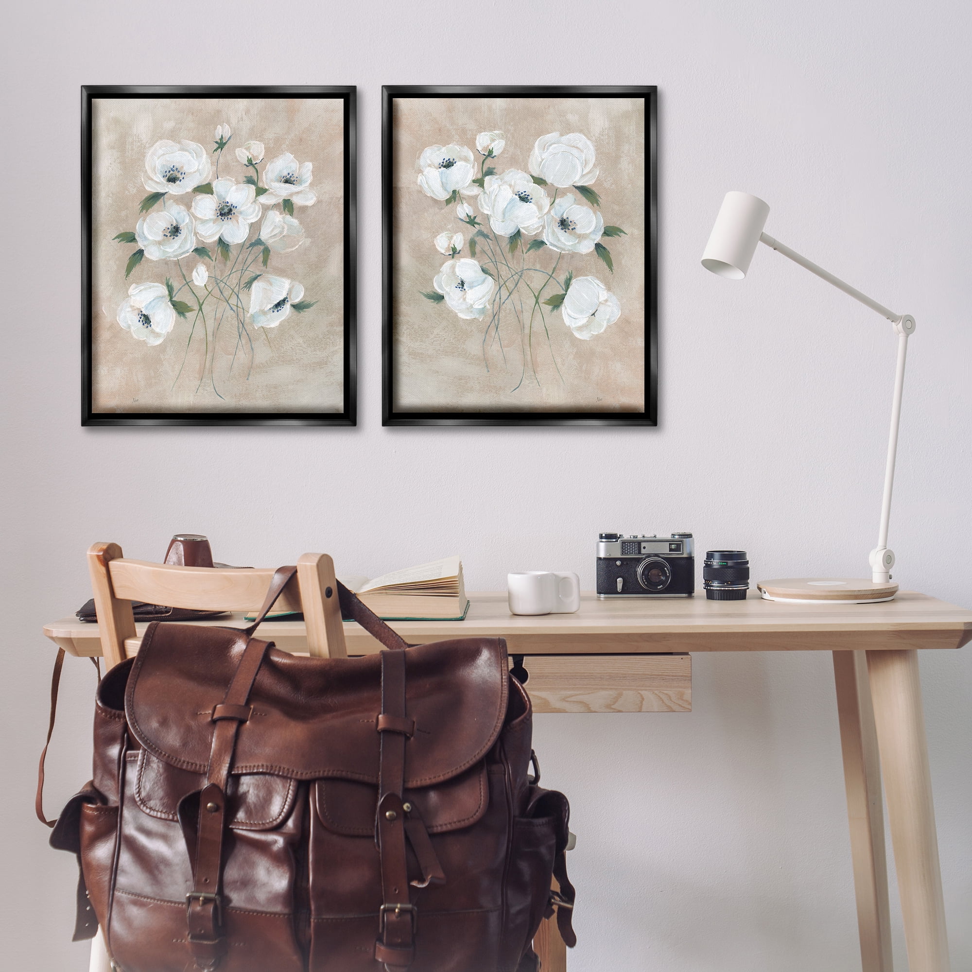 Stupell Industries Traditional Blossoms Bundle Plants & Flowers Painting Black Floater Framed Canvas Art Print Wall Art, 31 x 25, Set of 2