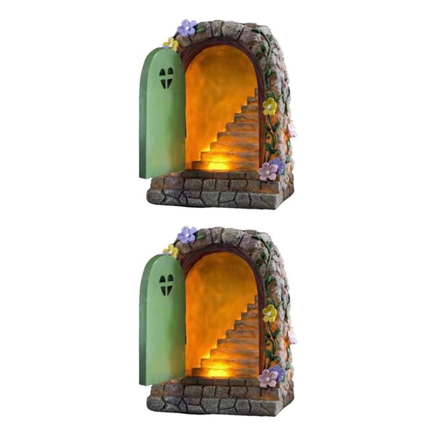 Yuarrent Fairy Door Solar Light Pixie Steps Adorno mágico en miniatura para exteriores 15 cm Tipo 1 2piezas
