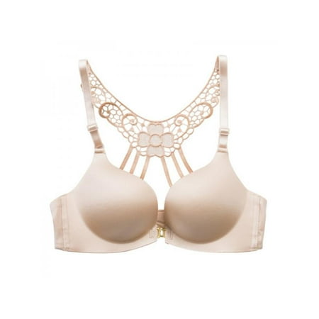 MarinaVida Women's One Piece Push Up Bra Underwear Lace Front Closure Wirefree Bras Seamless
