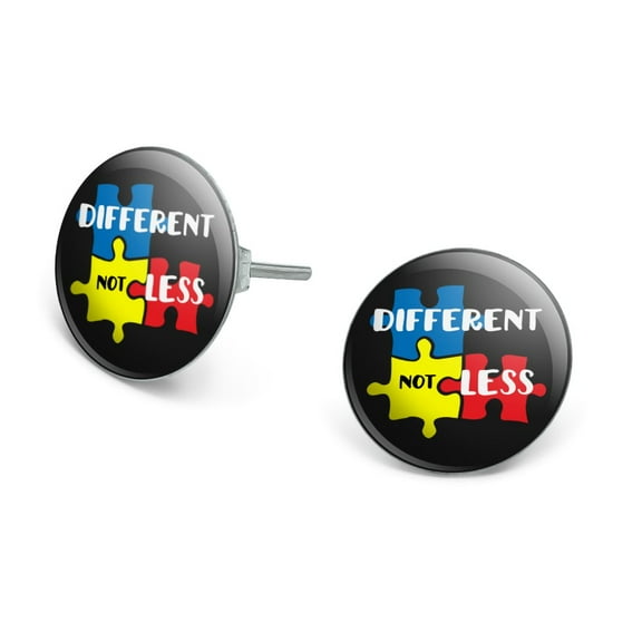 Different Not Less Autism Puzzle Pieces Novelty Silver Plated Stud Earrings
