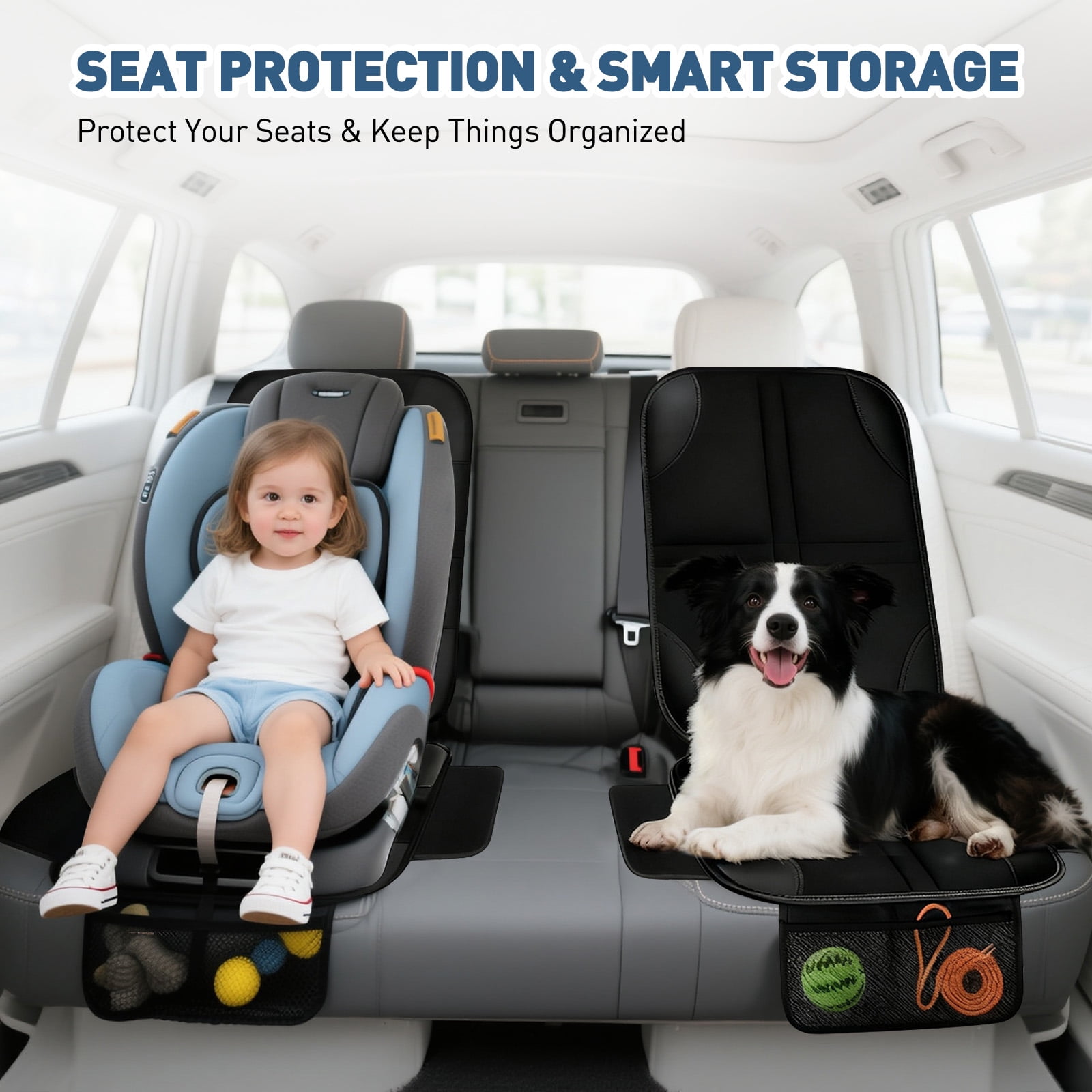 XUEYU Car Seat Protector, 2-Pack with Thick Padding and Mesh Pockets, Durable Waterproof Fabric with Non-Slip Backing, Universal Seat Cover Mat for Child Seats and Pets