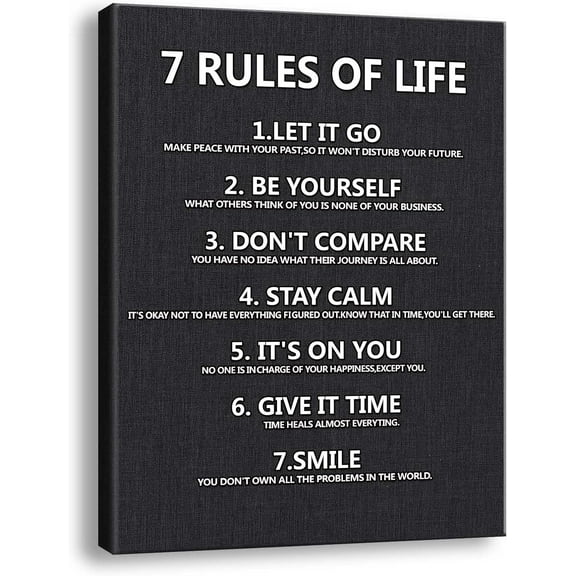 7 Rules of Life Wall Art Motivational Poster Printed on Canvas Wall Decor for Living Room Bathroom Size11.5 x 15 Inch - For Bedroom or Home Office Framed Art Decoration Ready to Hang A-239