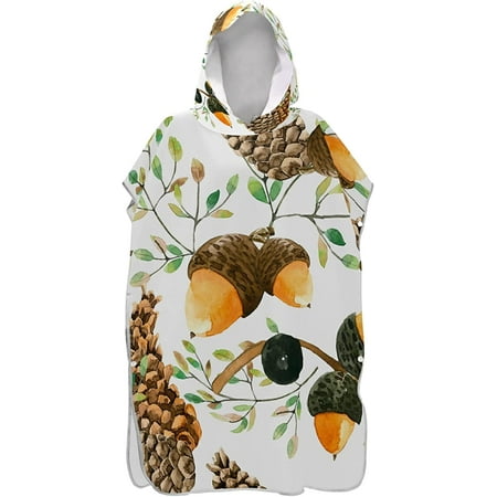 

Acorns and Cones witheaves On White Adult Surf Poncho Changing Robe with Hood and Pocket Quick-Drying Bathrobe Microfiber Towel Wetsuit for Bath Beach Outdoor