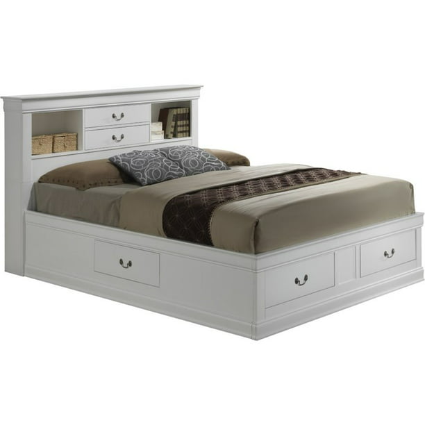Glory Furniture Louis Phillipe King, White Storage Bed With Bookcase Headboard