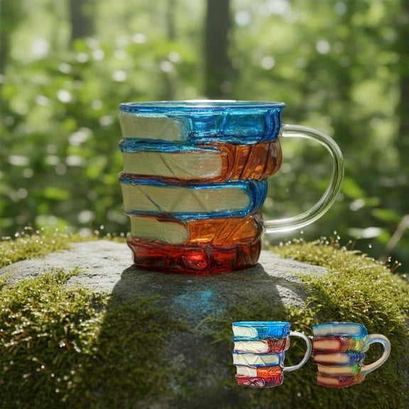 3D Stacked Book Mug with Rose Spoon, 11oz Creative Resin/Glass Coffee Cup for Book Lovers, Novelty Library Shelf Design Gift for Readers, Writers & Teachers