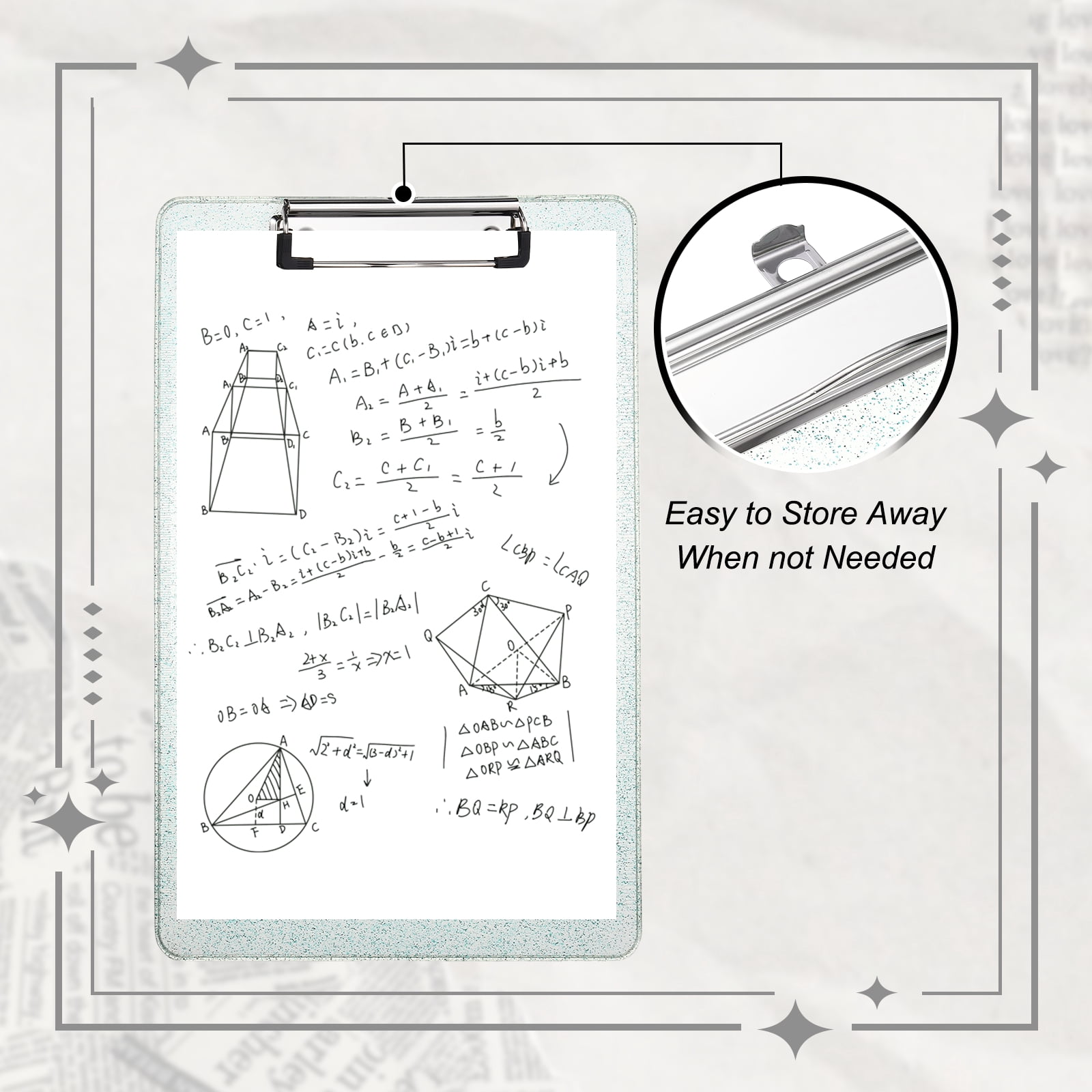 Uxcell Plastic Clip Boards, A4 Size Green Stylish Clip Boards Glitter Design Cute Clipboards Office Supplies for Restaurant Shop Store Note Memo Card Sign Holder
