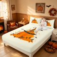 thumbnail image 3 of Homewish Halloween Cartoon Pumpkin Queen Sheets, Autumn Floral Bat Queen Sheet Sets, Pale Yellow Orange, 4 Pieces (1 Flat Sheet, 1 Fitted Sheet and 2 Pillowcases), 3 of 5