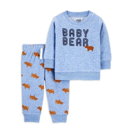 Child of Mine by Carter's Baby Boy Long Sleeve Shirt and Fleece Jogger Outfit Set, 2pc