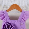 thumbnail image 4 of Fesfesfes Girl's 2 Piece Summer Solid Color Outfits Flying Sleeve Strap Square Neck Tops and Floral Ruffle Layered Skirts Set for Kids 1-6Years(Purple,2-3 Years), 4 of 9
