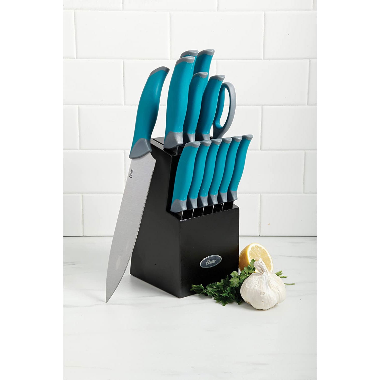 Oster Wellisford High-Carbon Stainless Steel Cutlery Set, 14-Piece,  Black/Silver