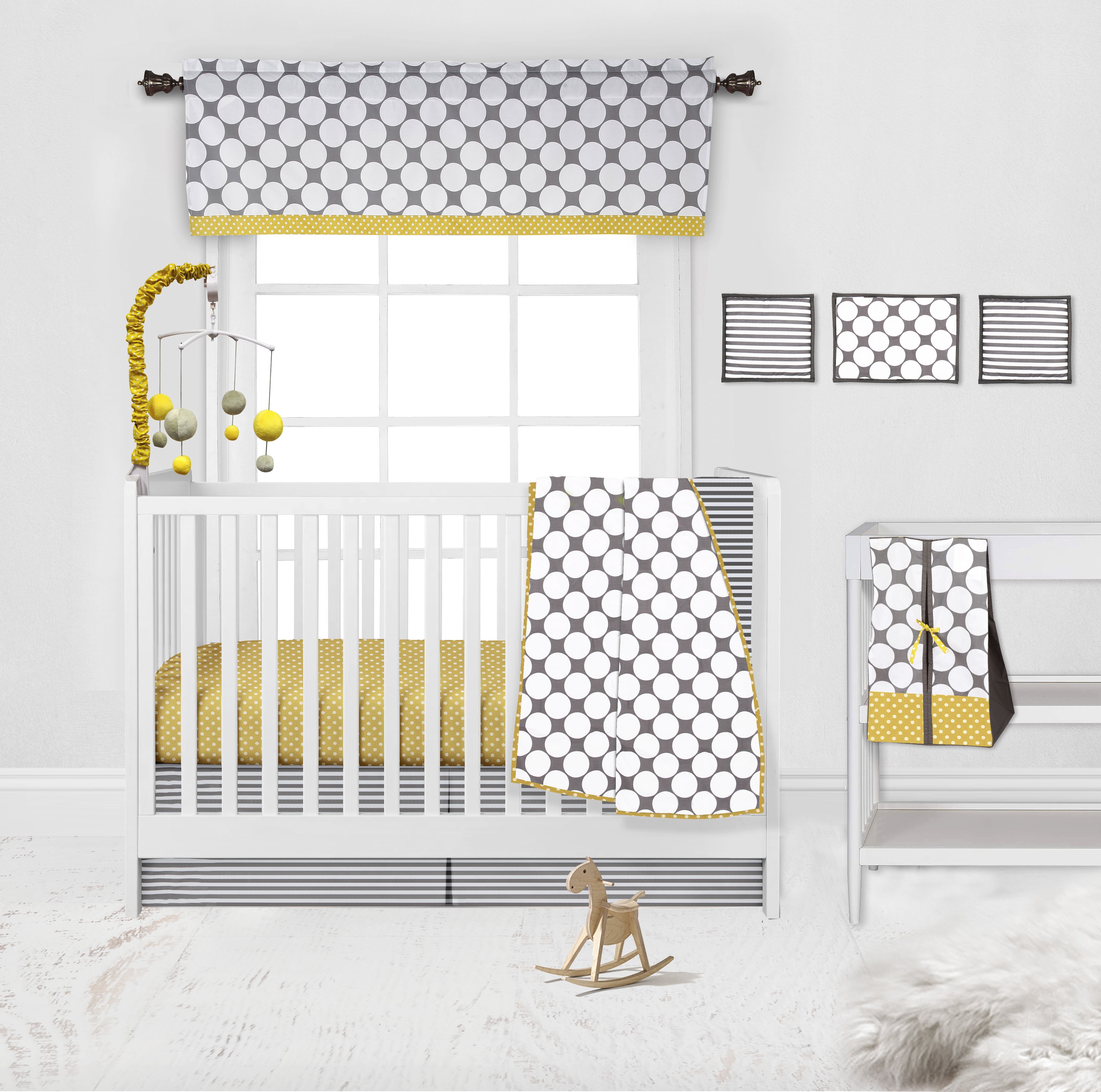 Bacati - Dots/Stripes Grey/Yellow Musical Baby Crib Mobile