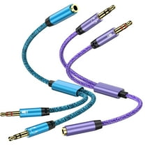 Headphone Splitter for Computer,2PCS Nylon Braided 3.5mm Female to 2 Dual Male Audio Splitter Cable Headphone Stereo Mic and Audio Jack Adapter Earphones Port Cord Gaming Headset to PC Laptop Adapter