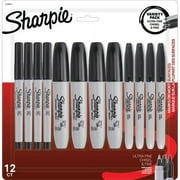 Sanford L.P SAN2164645 Fine Ultra Fine & Chisel Sharpie Permanent Markers, Black - 12 Count