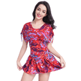 thumbnail image 4 of BIMEI Women's One-piece with detachable short skirt Mastectomy Swimsuit Pocketed Swimwear Tummy Control High Neck Ruched Printed Bathing Suit 888,Red,L, 4 of 7