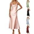 thumbnail image 1 of Xuniizn Robes Satinées pour Femmes Col Rond à Bretelles Sans Manches Robe Maxi Mode Élégante Couleur Unie Robe d'Été Décontractée, TP-TG, 1 of 3