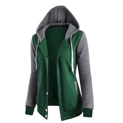 2018 Women's Fashion Casual Long Sleeve Double Layer Patchwork Hooded Zip Up Jacket Coat Outerwear