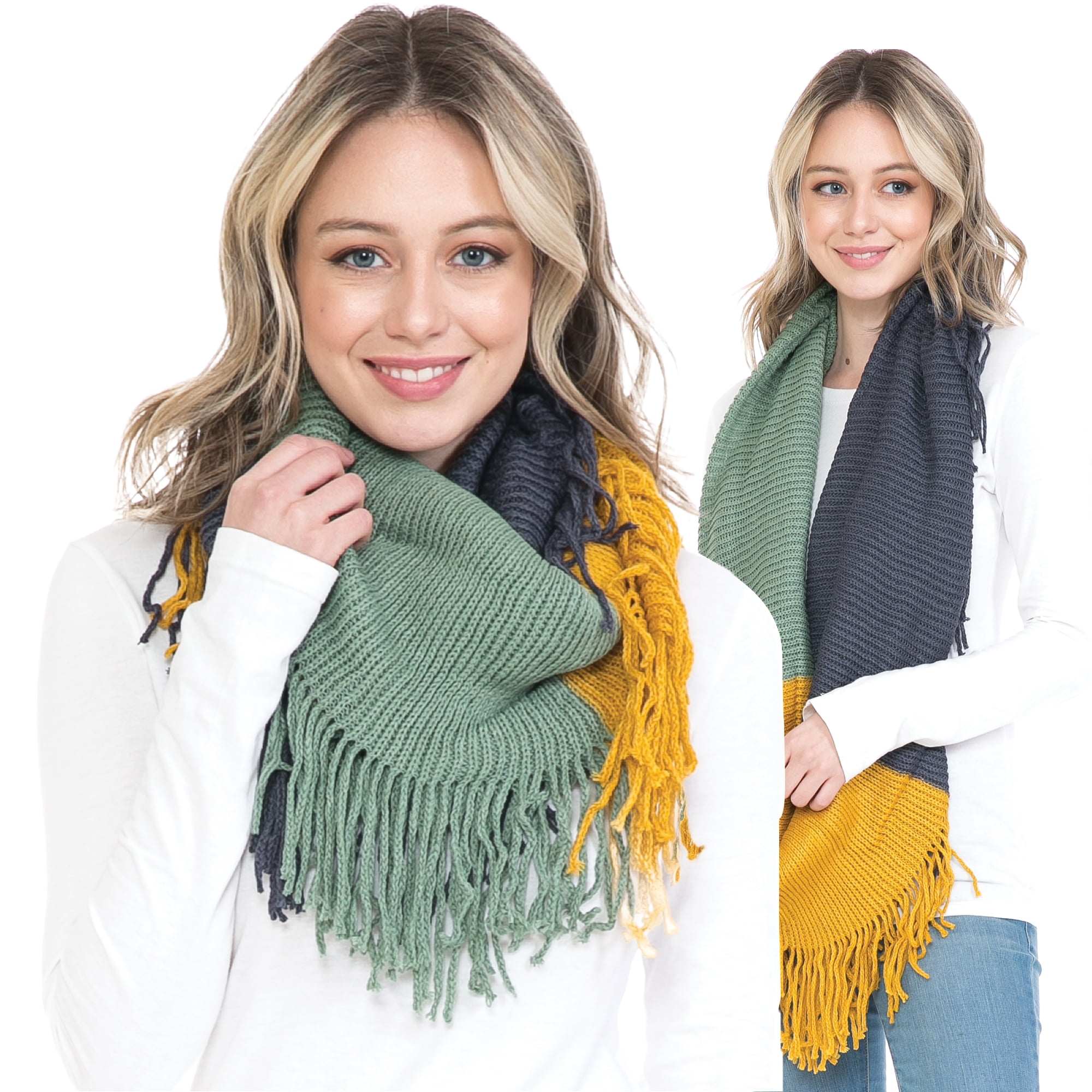 Fashion Women Girls Winter Warm Knit Loop Scarf Tassels Soft Shawl Two styles 