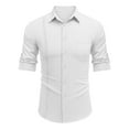 thumbnail image 2 of Liacowi Men Casual Shirt Solid Color Jacquard Tops Long Sleeve Button Loose Blouse, 2 of 5
