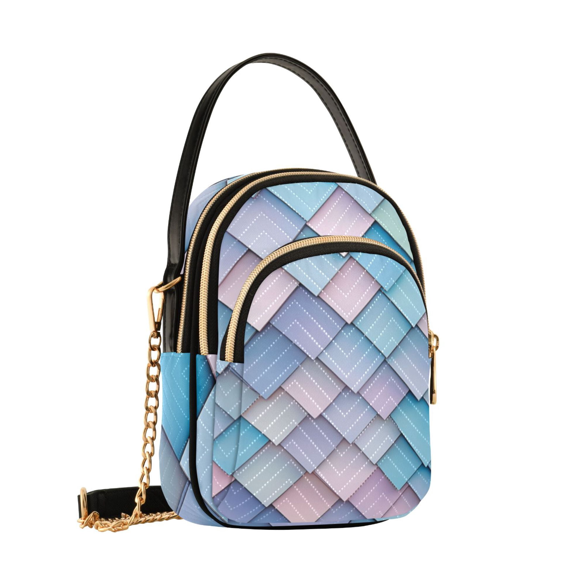 FORMRS Crossbody Bag for Women Quilted Travel Shoulder Cell Phone Purse with Chain Strap Handbag, Purple Art Pattern