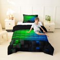 thumbnail image 3 of Manfei 3D Neon Light Twin Comforter Sets, Green Blue Gradient Striped Bedding Set, Black Reversible 2-Piece, 1 Comforter and 1 Pillowcase, 3 of 6