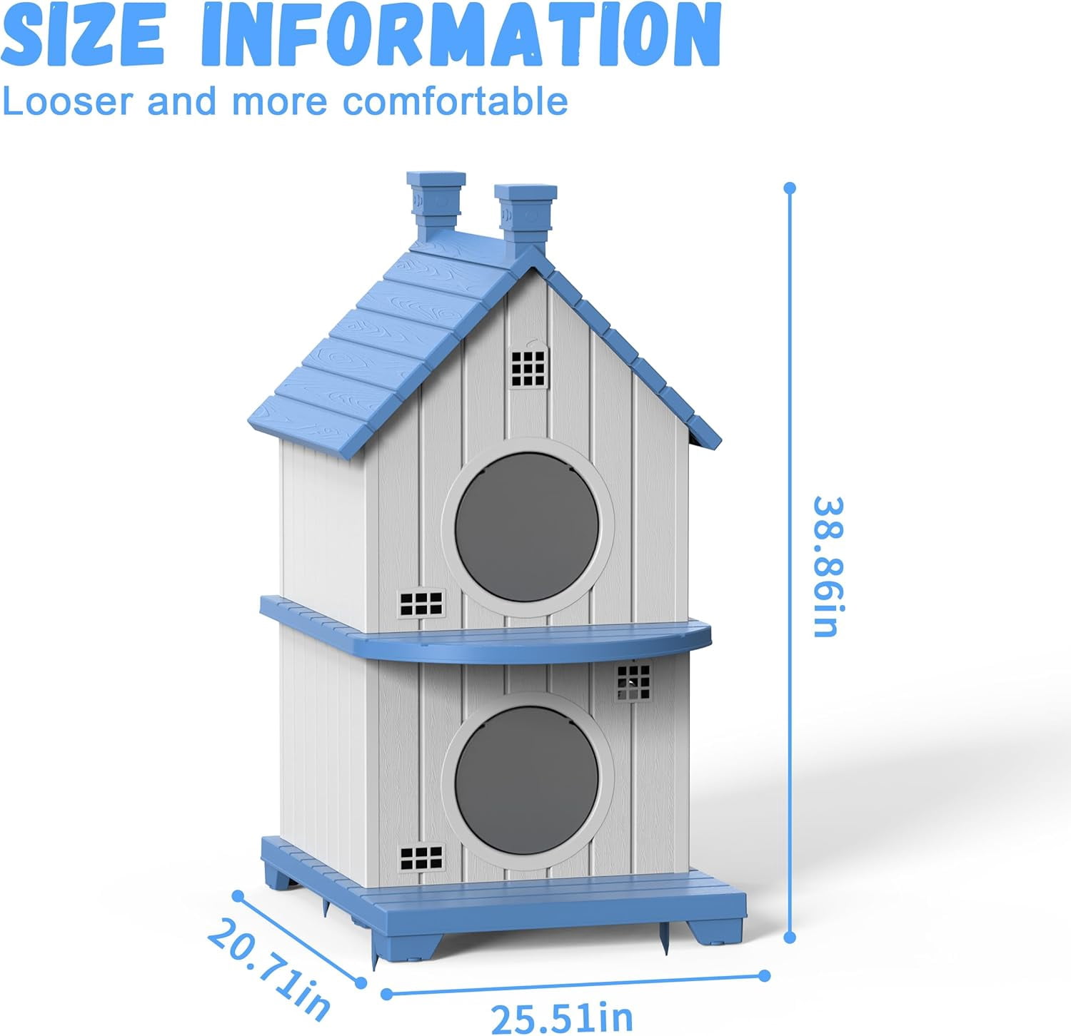 Joxxoaa Outdoor resin weatherproof cat house,ventilated and insulated for Cats,Kittens,Puppies,washable,easy to assemble,scratch and bite-resistant,non-stick to hair (blue)