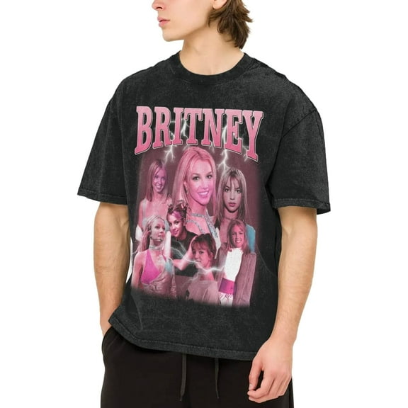 Men's Britneys Music Spears T-Shirt Washed Vintage Loose Short Sleeve Tee Top 139