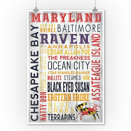 Rustic Metal Artwork Maryland - Rustic Typography - Lantern Press Artwork (9x12 Art Print, Wall Decor Travel Poster) ()