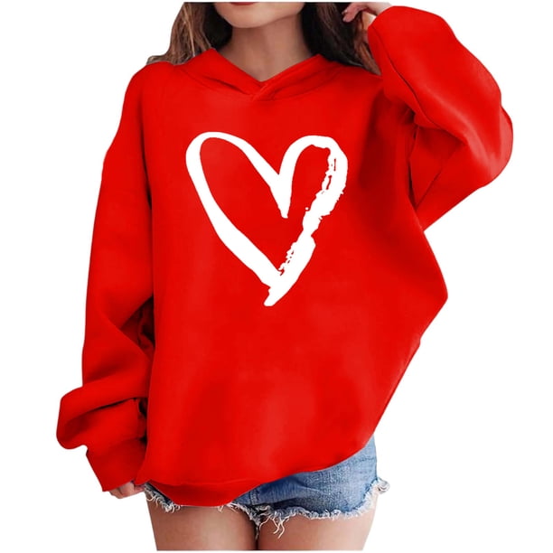 Sudadera con capucha y estampado de corazón de San Valentín, sudadera de manga larga para niños y niñas, chaqueta para niñas de talla mediana y grande.