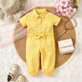 thumbnail image 5 of JAJAHO Toddler Girls Jumpsuits Short Sleeve Button Front Collared Solid Color Ankle-Tied Summer Onesies 1-5Y, 5 of 6